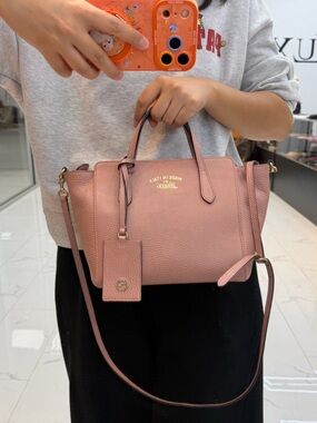 Gucci Pink Leather Satchel with Gold-Tone Logo